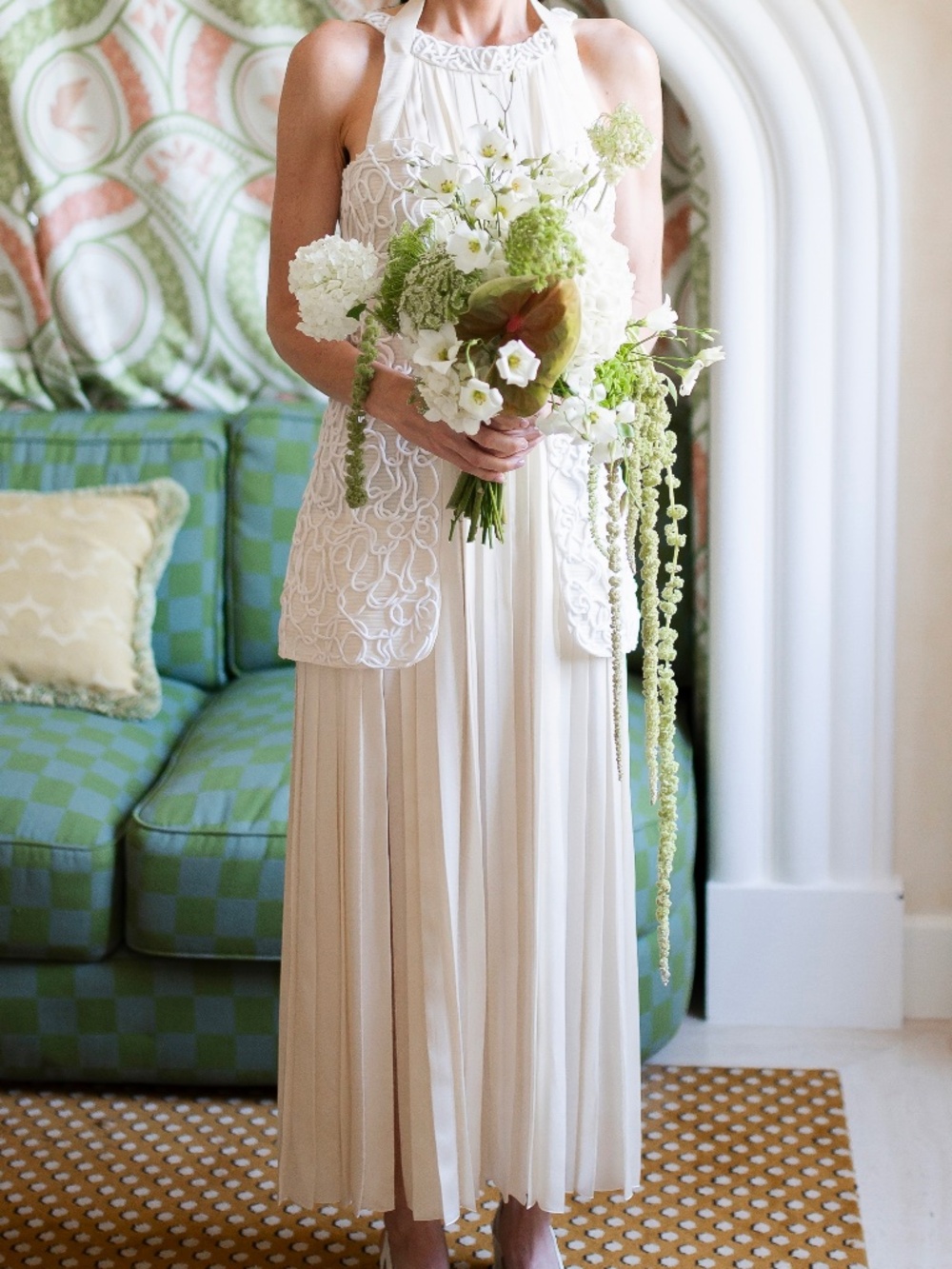 Chanel Cruise 2014 Ivory Tea Length Silk Dress Size 2